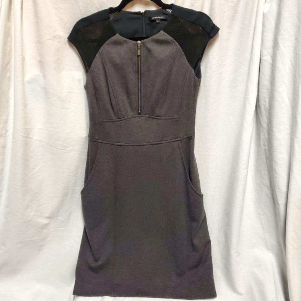 Nanette lepore mesh shoulder gray and black zippered dress Size 2